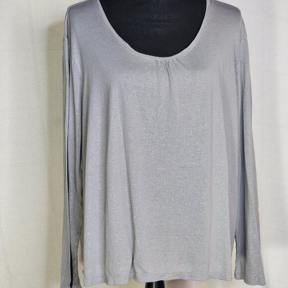 Chico's Gray Silver Sparkle Scoop Neck LS Pull Over Rayon Blouse Chico 3 US XL - Picture 3 of 16